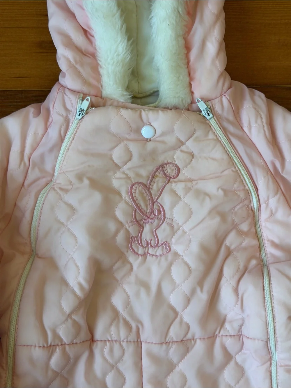 Vintage Cradlecraft Quilted Hooded Baby Snowsuit in Light Pink Size L